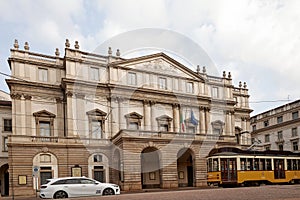 Facade of the famous site Teatro La Scala Opera House. Milan Italy. 22.08.2020