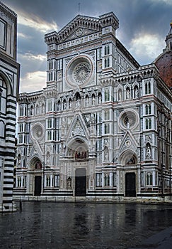 Facade of Florence Cathedral under Cloudy Skies