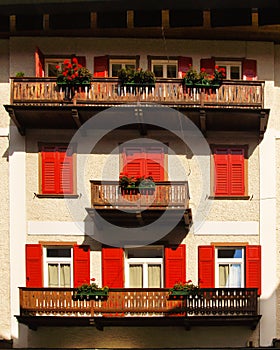 Facade with flowers, Cortina dAmpezzo, Italy