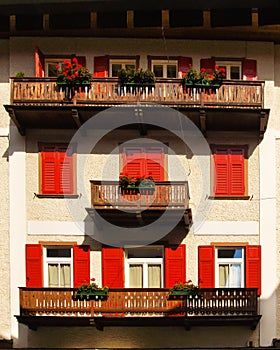 Facade with flowers, Cortina dAmpezzo, Italy photo