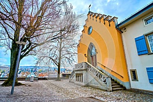 Facade of Freemasons Masonic lodge on the Lindenhof in Zurich, Switzerland