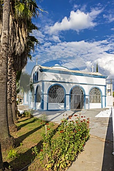 Facade and garden of the Greek Orthodox Church Panaghya Tsambika