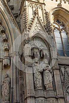 Facade of the gothic cathedral in Ciutat Vella Barcelona, Spain photo