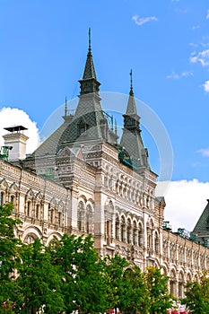 The facade of GUM , the Red square.