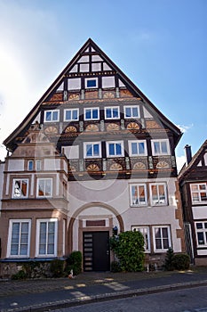 Facade of a half timbered house in Lemgo
