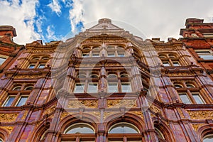 Facade of the Harrods building in London, UK