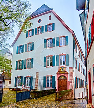 Facade of Haus zur Mucke in the heart of Basel, Switzerland