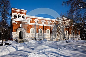 Facade of historic building of the 8th century in city of Gus-Khrustalny. Russia