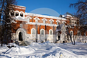 Facade of historic building of the 8th century in city of Gus-Khrustalny. Russia