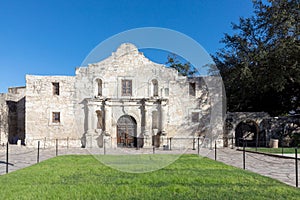 facade of historic church and fort Alamo in San Antonio, Texas