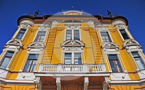 Facade of historical building in centre of Banska Bystrica town