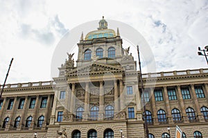 Facade of the Historical Building of the National Museum of Prague NM, NÃ¡rodnÃ­ muzeum, one of the most important buildings in