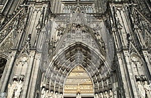 Facade of historical gothic cathedral in cologne.