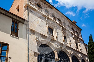 Facade of the historical Palacio de la Salina a Plateresque style with Italian elements building  built in 1538 in Salamanca city