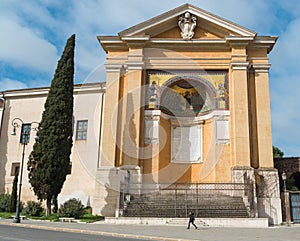 Facade of the Holy Stairs Chapel and Sancta Sanctorum in Rome photo
