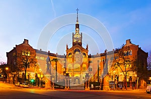 Facade of Hospital de Sant Pau in sunset