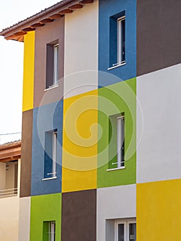 Facade of a House Divided into Rectangular Spaces colored Different Ways