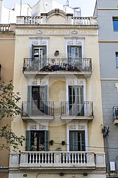 Facade of a house in the Eixample in Barcelona, Catalonia, Spain