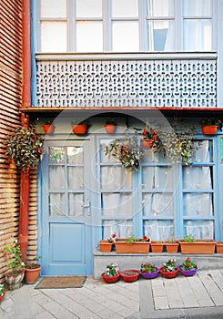 Facade of the house in the Old Town in Tbilisi