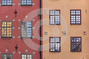 Facade of houses at Stortorget, Stockholm Sweden