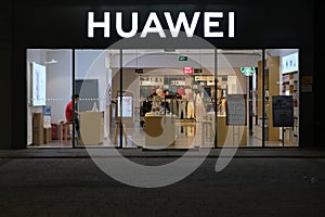 Facade of HUAWEI electronic retail store