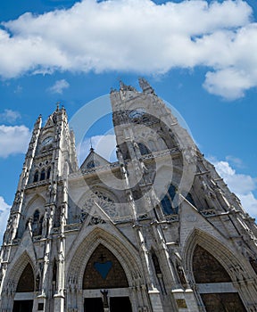 Facade of the huge Basilica in Quito, Ecuador