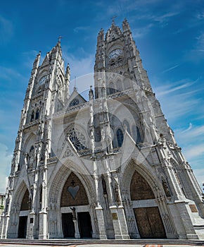 Facade of the huge Basilica in Quito, Ecuador