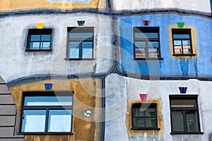 Facade of The Hundertwasserhaus apartment building, Vienna, Austria