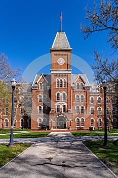 Facade of iconic University Hall on the Oval at OSU in Columbus Ohio