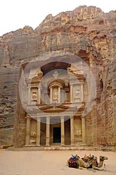 Facade of the Khasneh (Treasury) at Petra. Jordan.