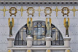 Facade of Kirche am Steinhof in Vienna, Austria, in winter