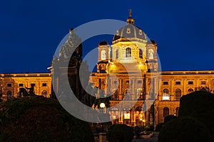 Facade of Kunsthistorisches Museum at night, Vienna, Austria