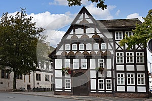 Facade of  KÃ¼sterhaus a half timbered house in HÃ¶xter