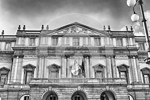 Facade of La Scala opera house in Milan, Italy