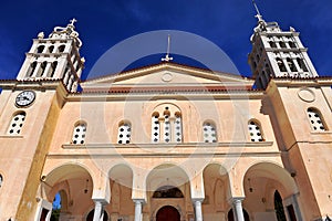 Facade of Lefkes cathedral, Paros island photo