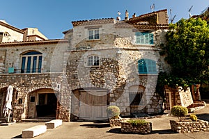 facade of luxury stone building at old european town, Antibes, France photo