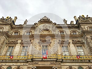 The facade of Lyon Hotel de ville, Lyon old town, France