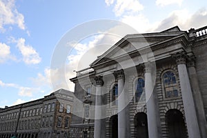 Facade of main building of Trinity College in Dublin - Ireland elite educational university - Ireland tourism