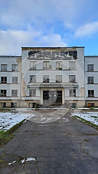 Facade of the massive building from soviet union times