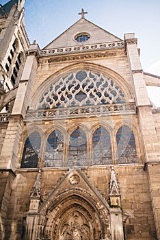 facade of medieval Church of Saint-Severin in Paris