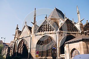 facade of medieval Church of Saint-Severin in Paris