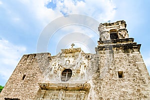 Facade of the Mission San Jose church in San Antonio Texas