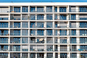 Facade of a modern apartment building with a lot of balconies
