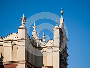 Facade of modern building in Krakow, Poland. Tourism in Europe.