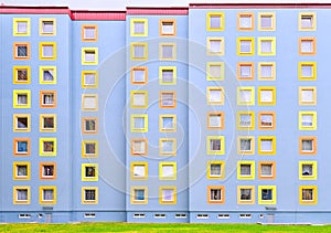 Facade of the modern colorful multistory house photo