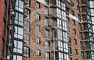 Facade of modern multi-storey buildings in Europe. Contemporary Residential Building Exterior
