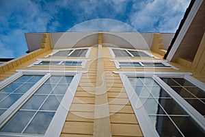 Facade of modern wooden house