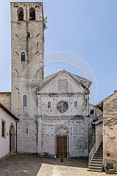 Facade of the monastery church of San Ponziano, Spoleto, Italy, on a sunny day photo