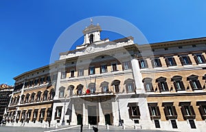 Facade of the Montecitorio Palace in Rome, seat of the Italian Chamber of Deputies