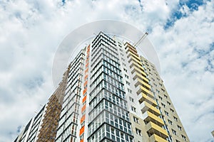 Facade of a multifamily house on blue sky backgrounds